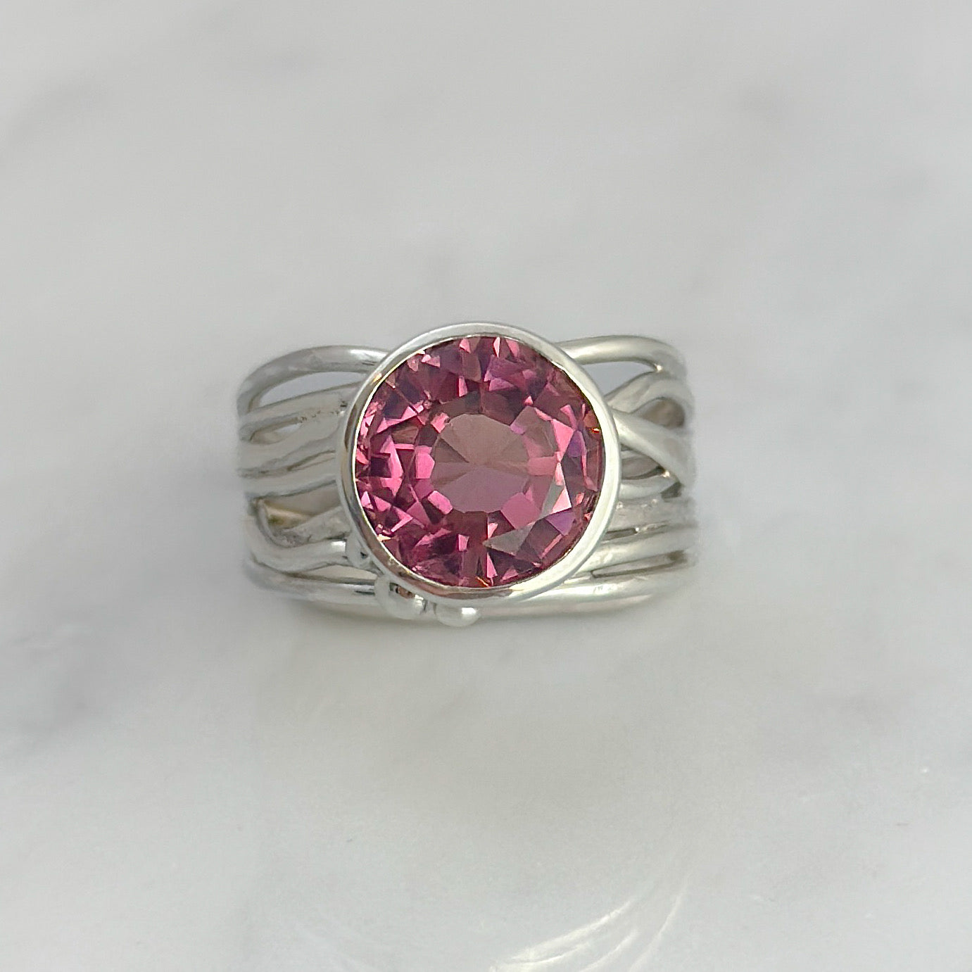 Silver Flowing Ring with Malawi Pink Tourmaline