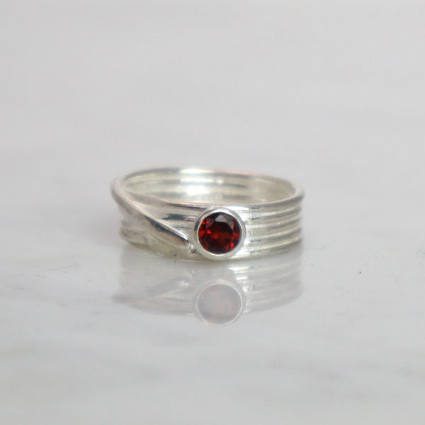 Wrapped Silver Ring with Garnet