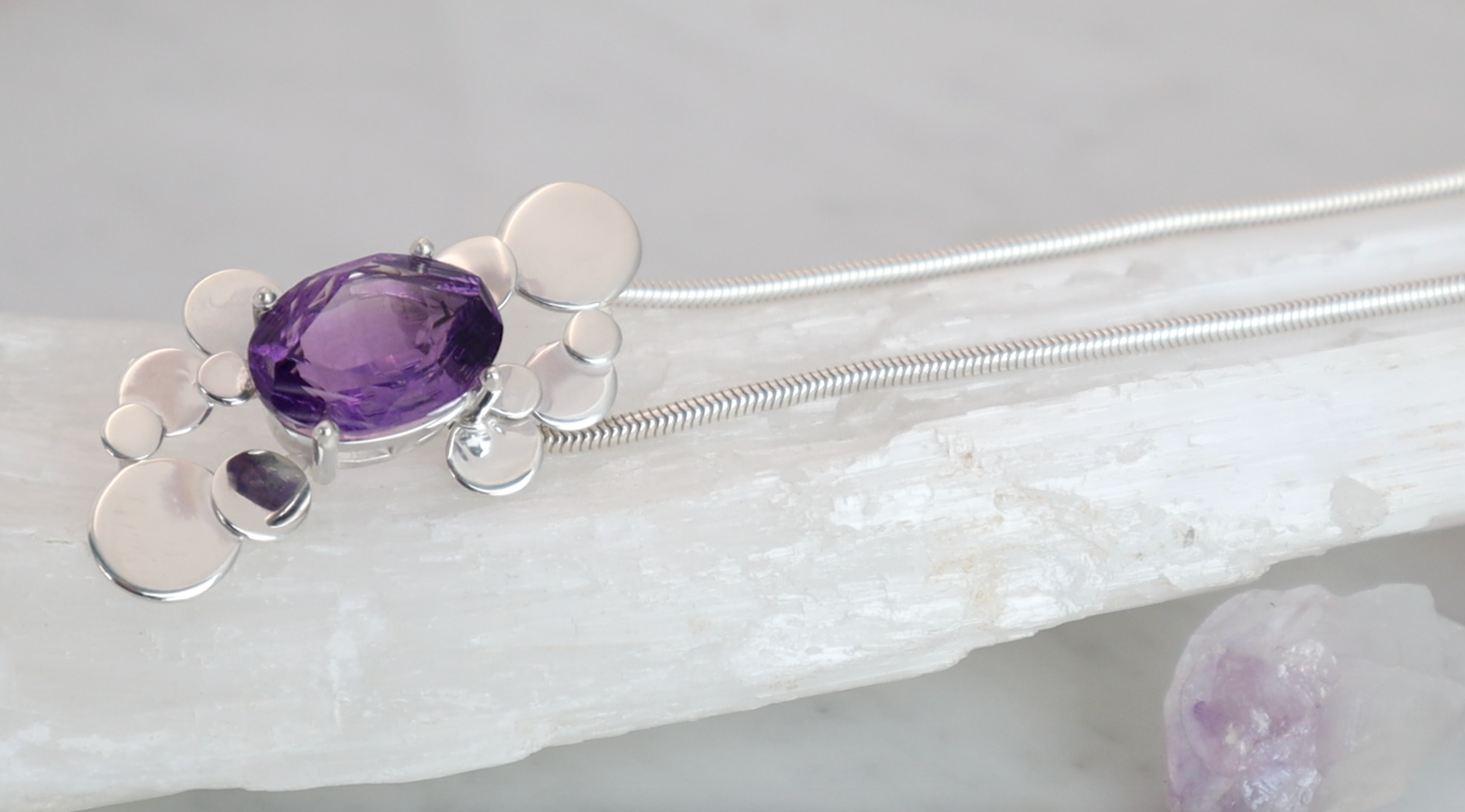 Amethyst Silver Puddle Pendant