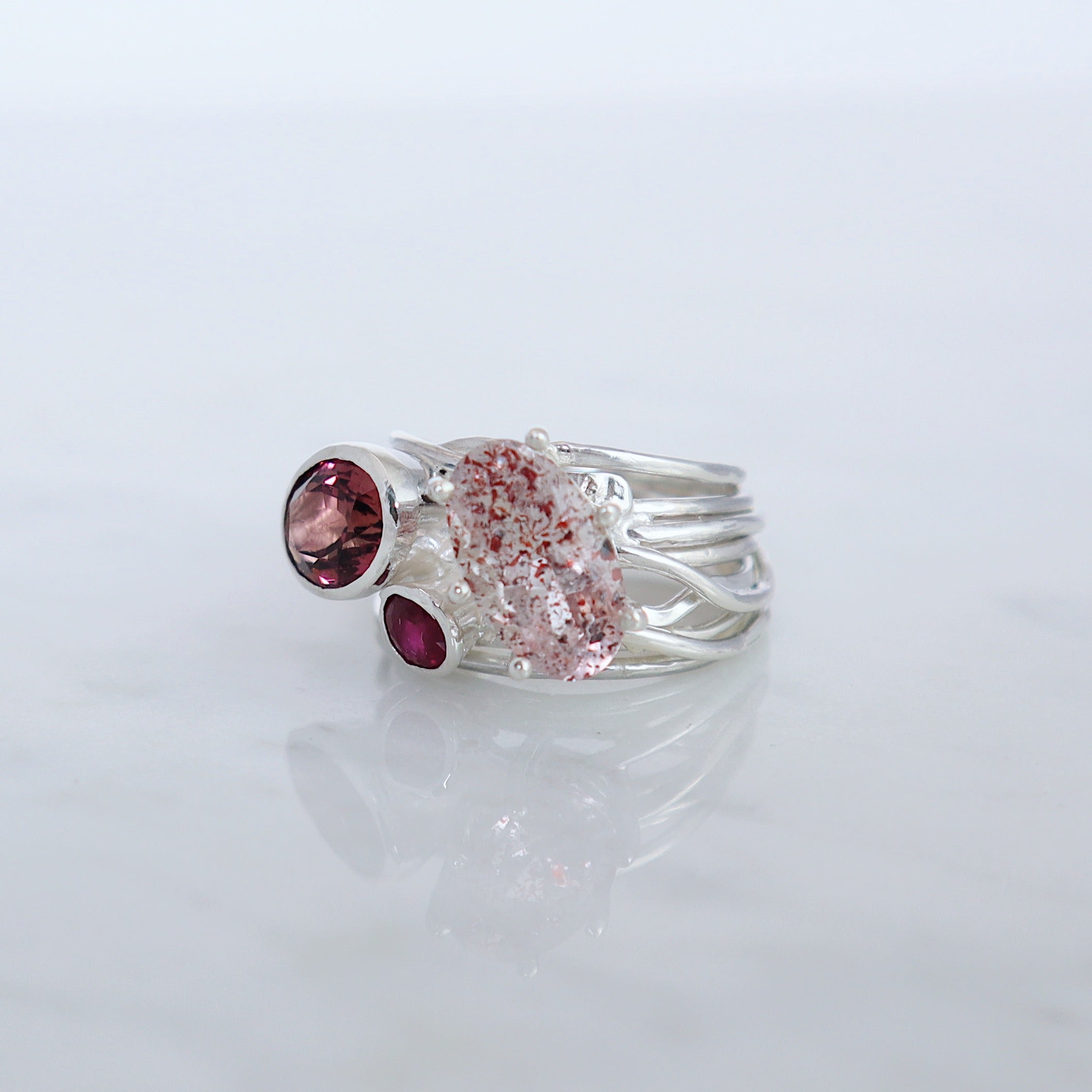 Silver Flowing Ring - Pink Mix