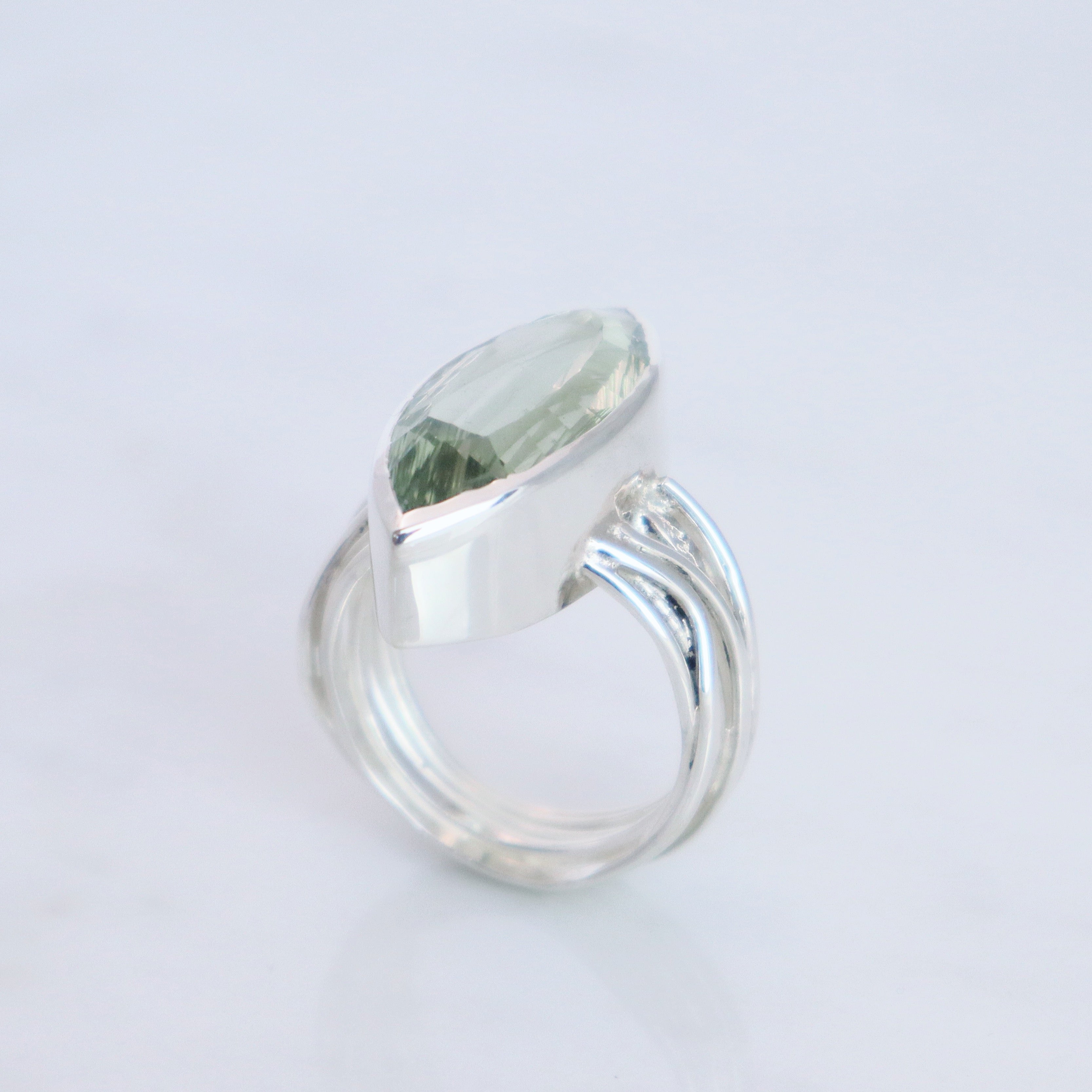 Silver Flowing Ring with Prasiolite