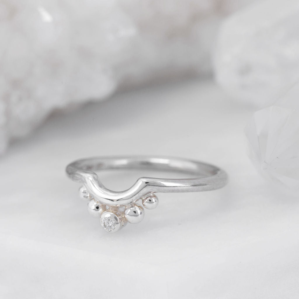 White Gold Diamond and Granulation Nestling Wedding Ring