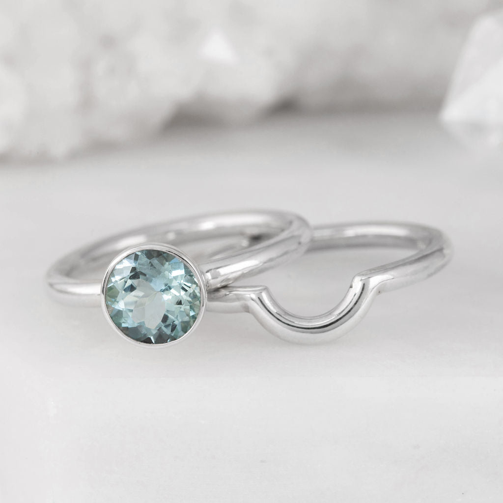 Silver with Aquamarine Nestle Engagement Ring