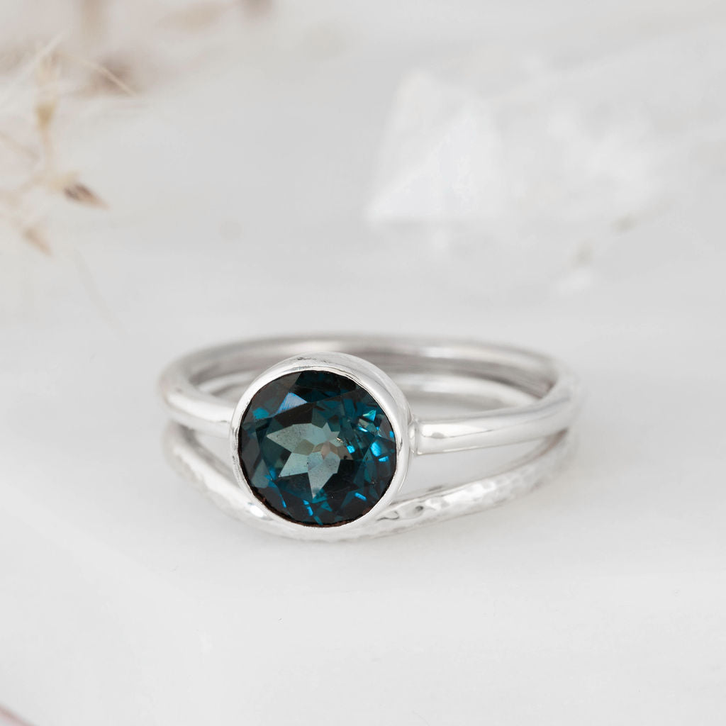 White Gold with London Blue Topaz Nestle Ring