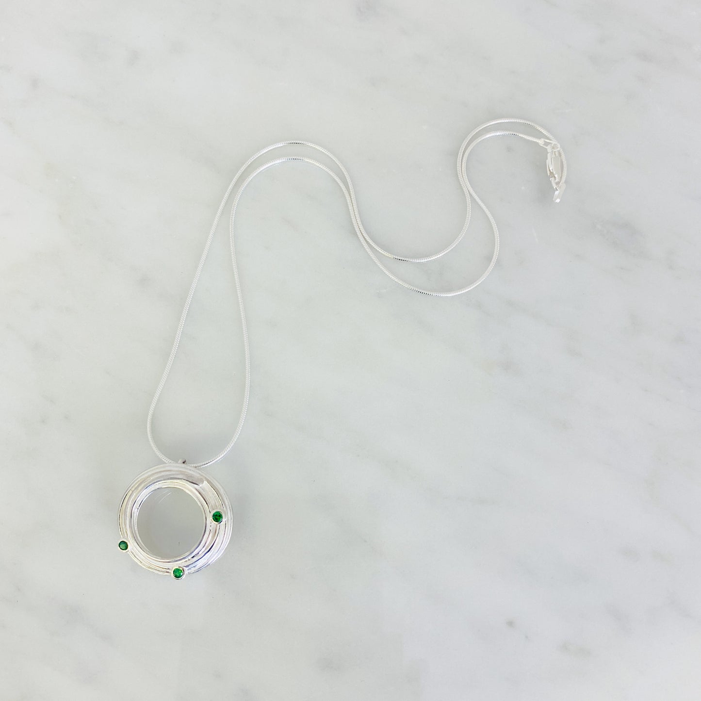 Large Wrapped Silver Pendant with Tsavorite Garnets