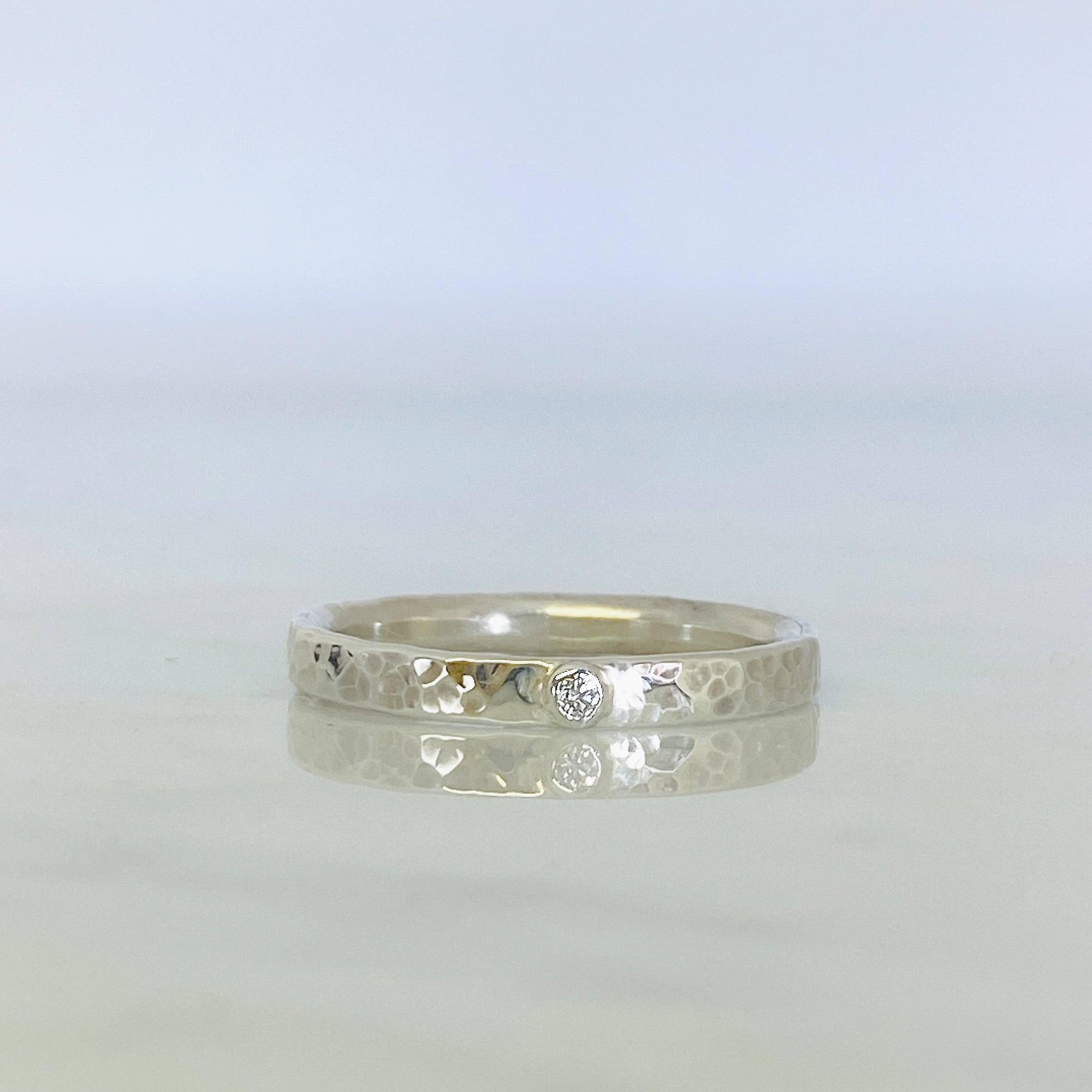 White Gold Diamond Dimpled Wedding Ring