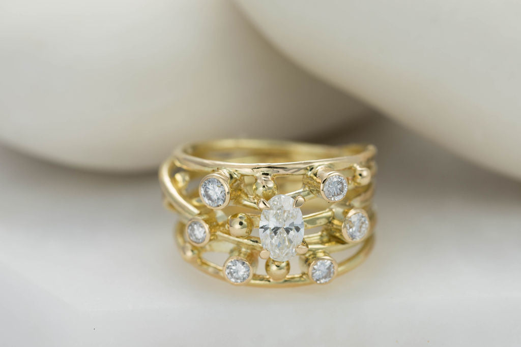 Gold Flowing Ring with 1 Carat Scatter of Diamonds