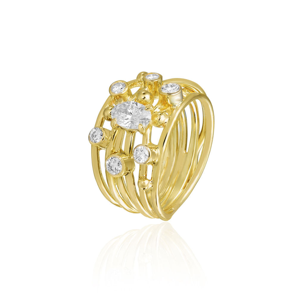 Gold Flowing Ring with 1 Carat Scatter of Diamonds