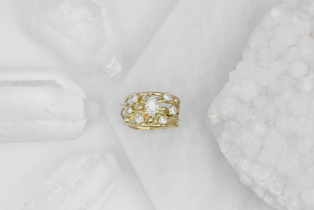 Gold Flowing Ring with 1 Carat Scatter of Diamonds