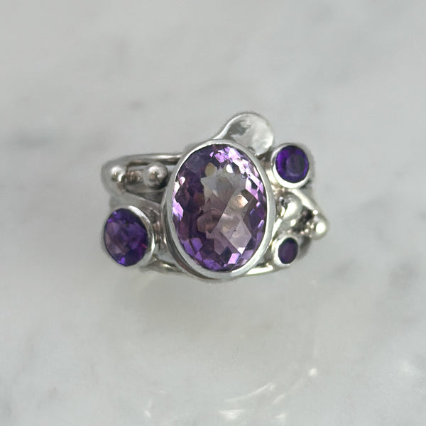 Silver Flowing Ring with Amethyst