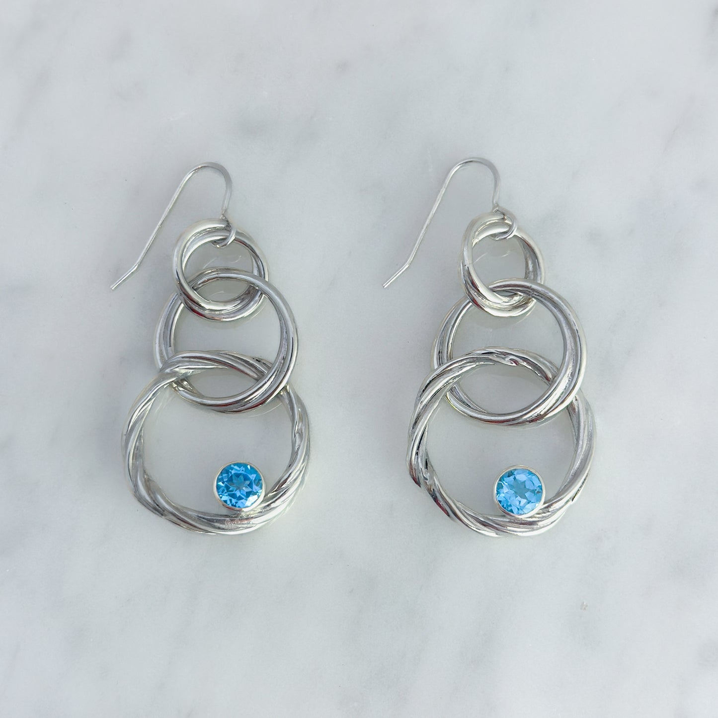 Trobwyll (Whirlpool) Earrings with Swiss Blue Topaz