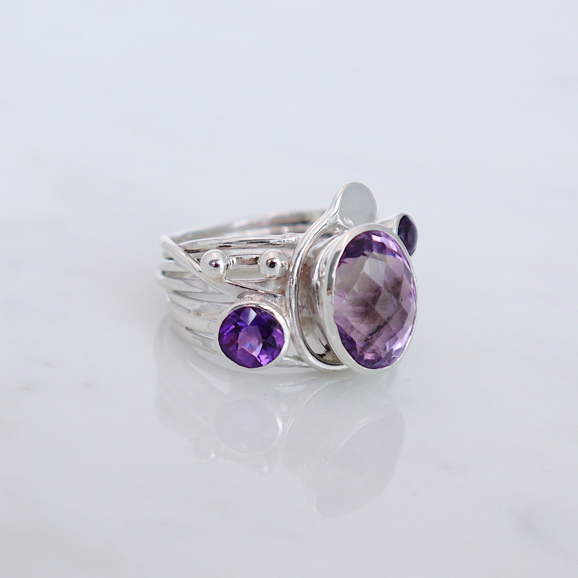 Silver Flowing Ring with Amethyst