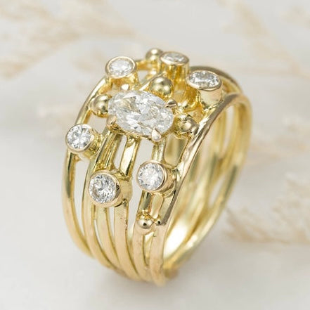 Gold Flowing Ring with 1 Carat Scatter of Diamonds