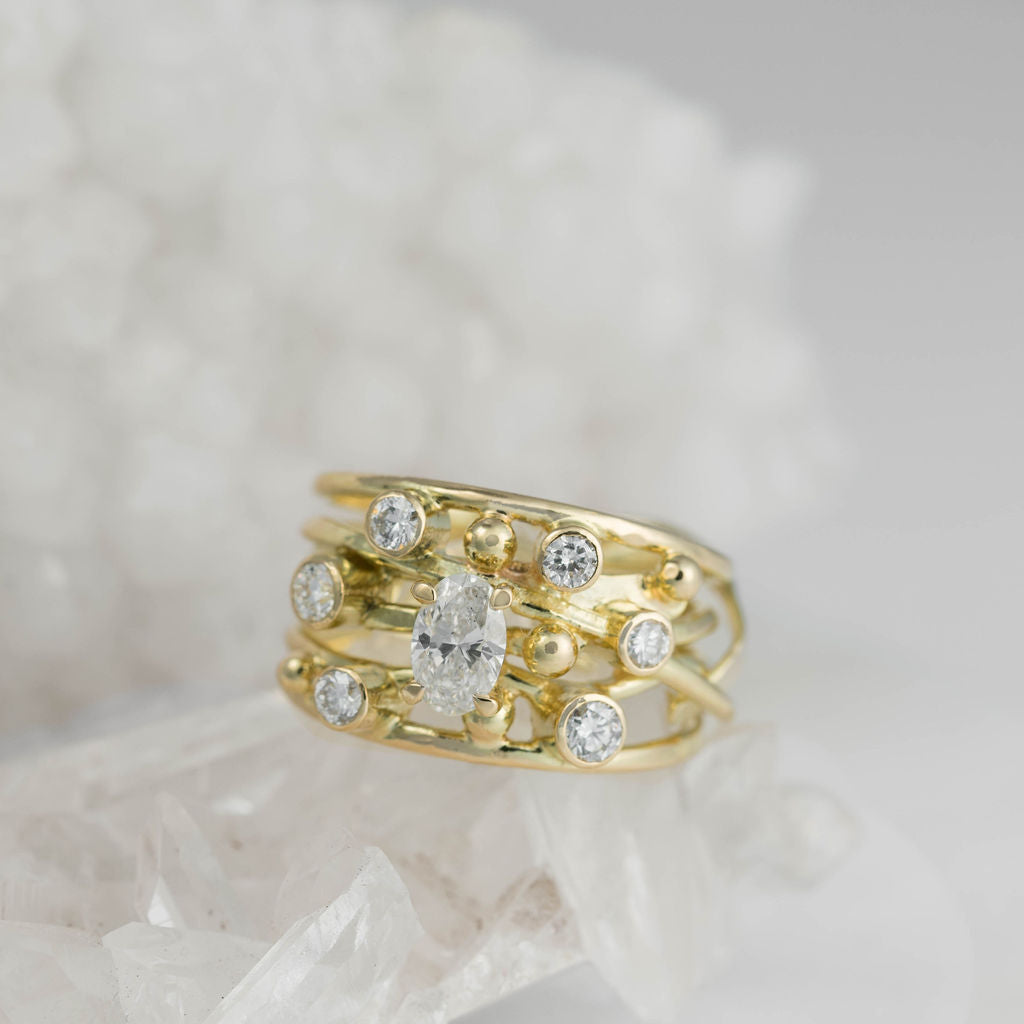 Gold Flowing Ring with 1 Carat Scatter of Diamonds