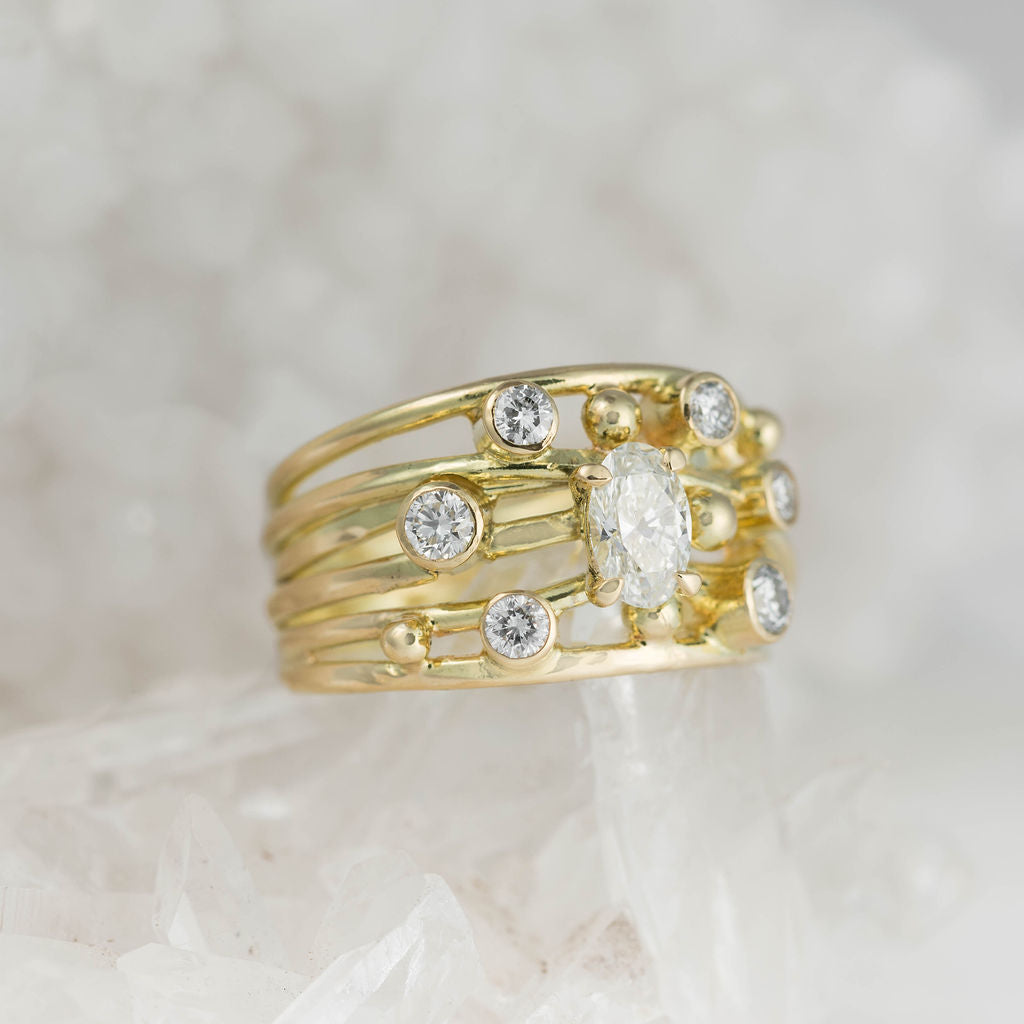 Gold Flowing Ring with 1 Carat Scatter of Diamonds