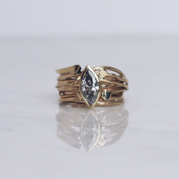 Gold Flowing Ring with Salt and Pepper Diamond