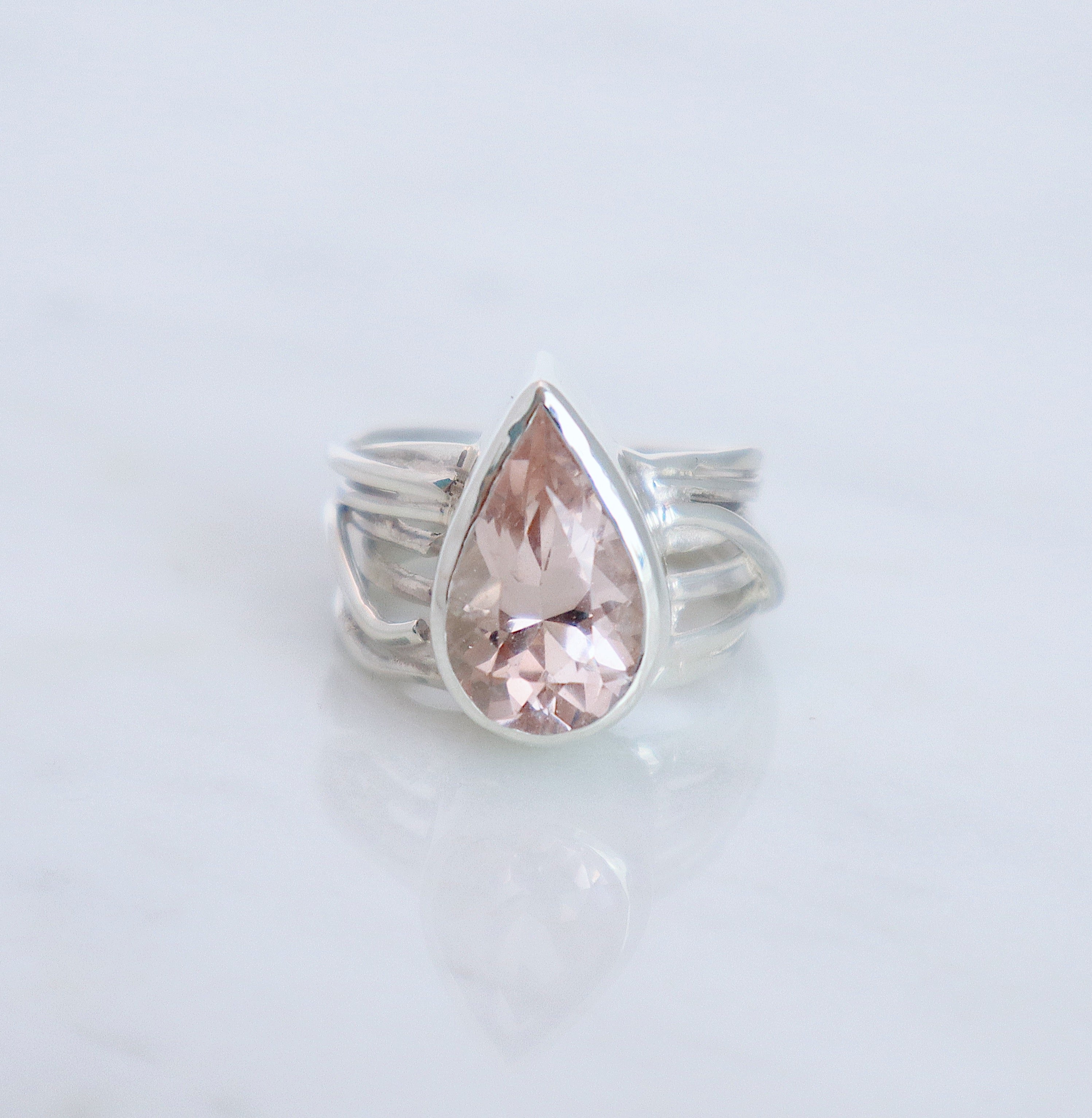 Silver Flowing Ring with Morganite