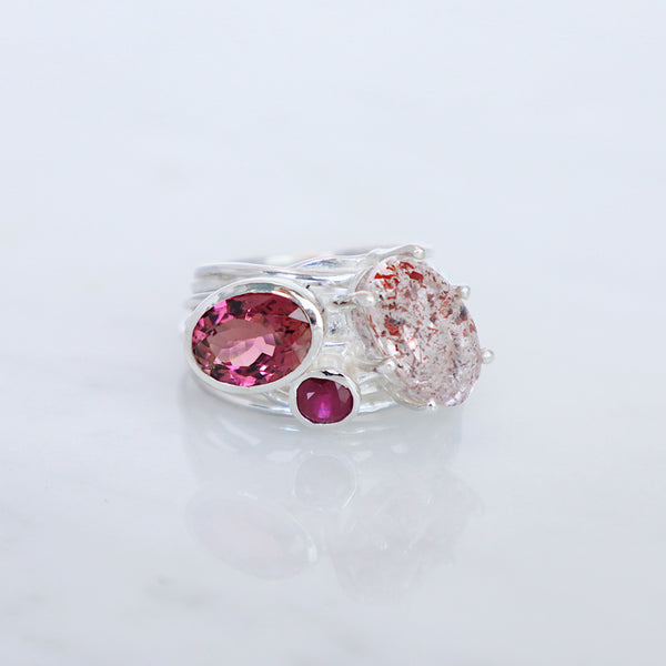 Silver Flowing Ring - Pink Mix