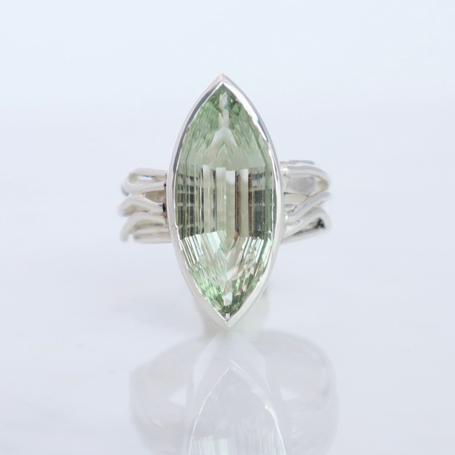 Silver Flowing Ring with Prasiolite