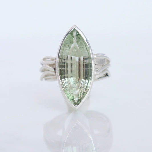 Silver Flowing Ring with Prasiolite