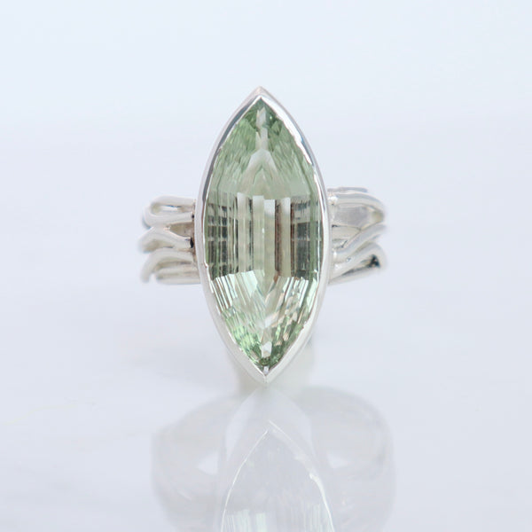 Silver Flowing Ring with Prasiolite