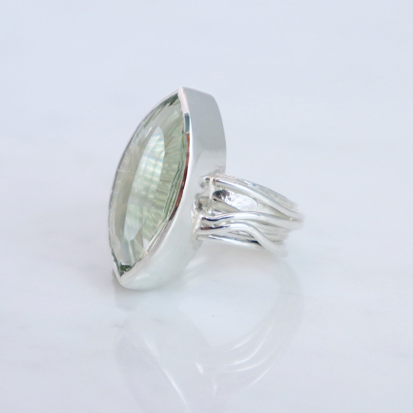 Silver Flowing Ring with Prasiolite