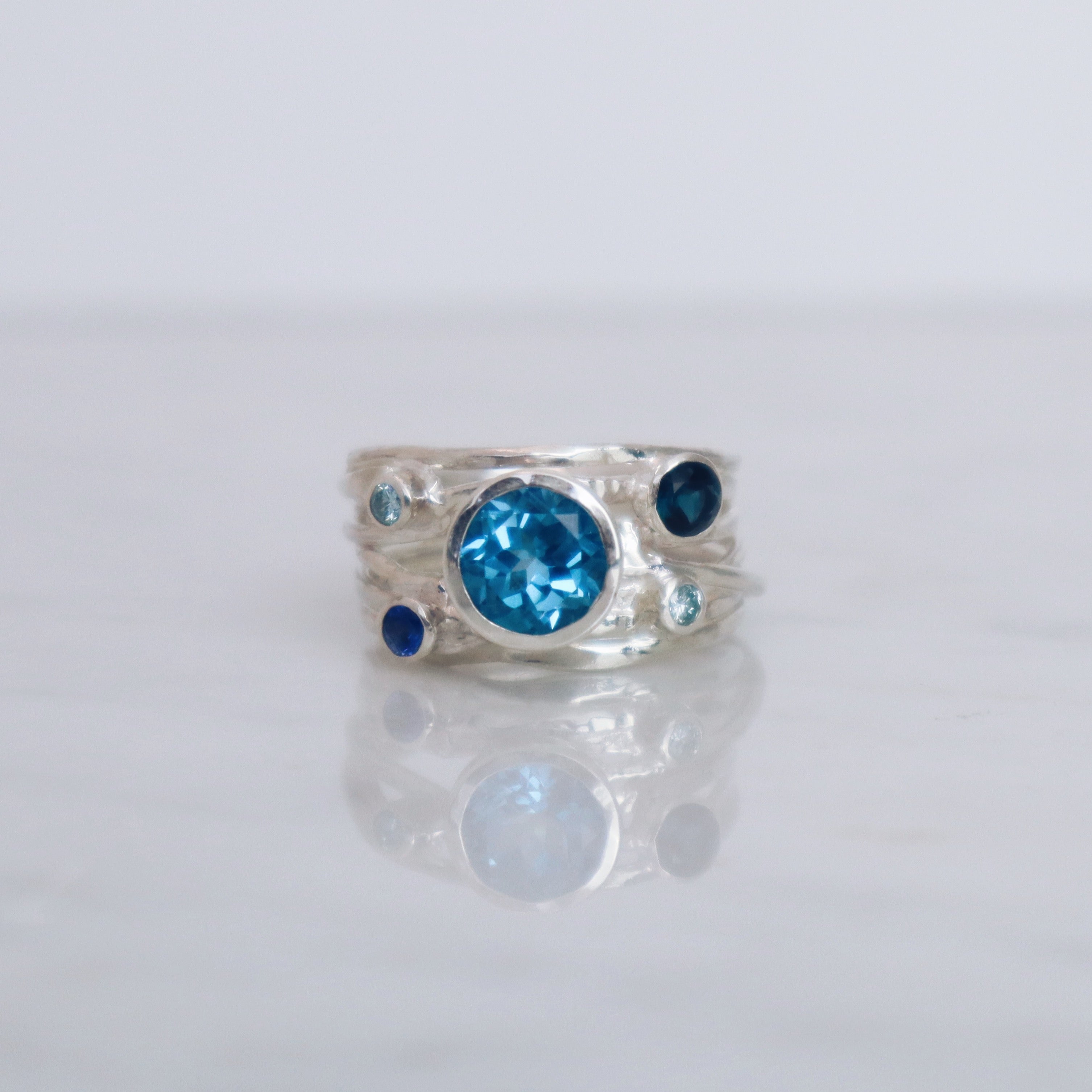 Silver Flowing Ring - Blue Mix #2
