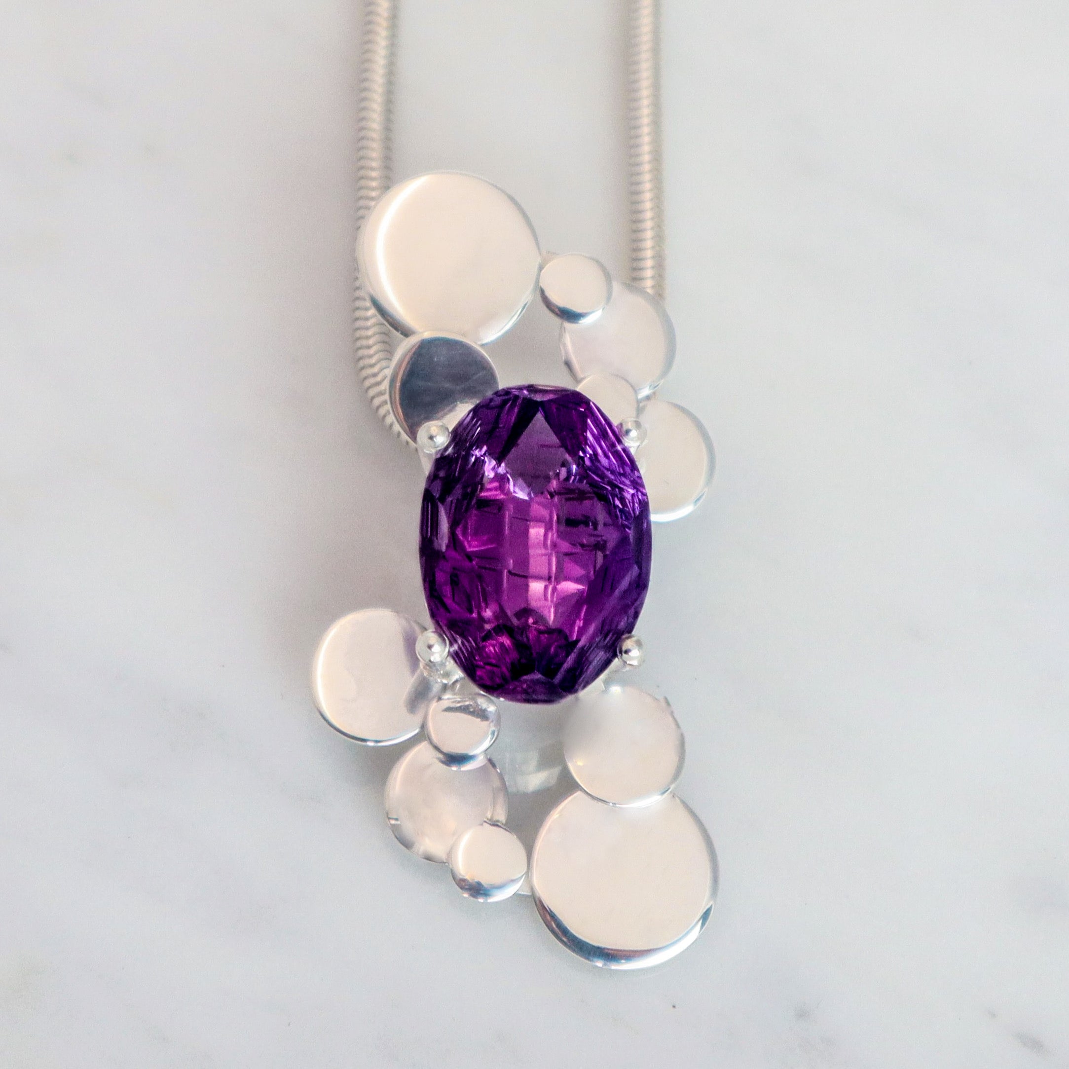 Amethyst Silver Puddle Pendant