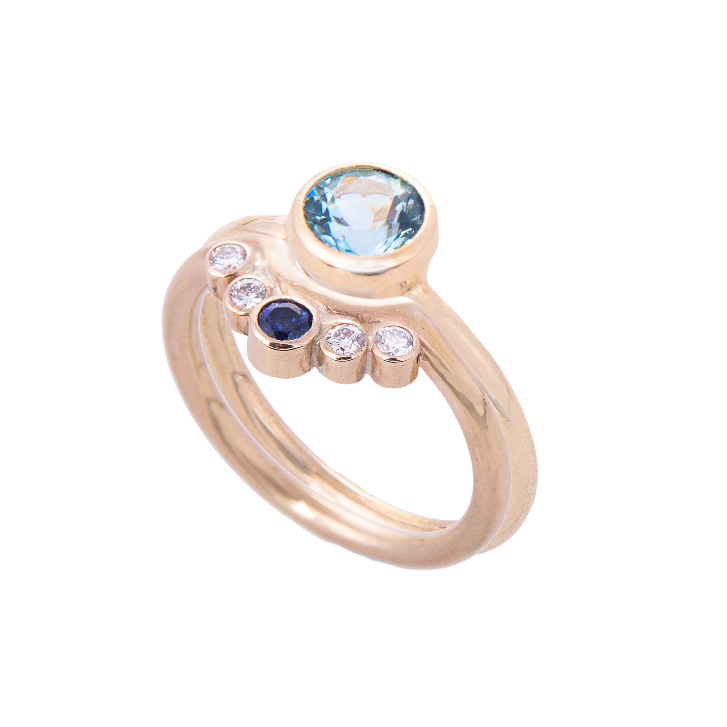 Gold with Aquamarine Nestle Engagement Ring