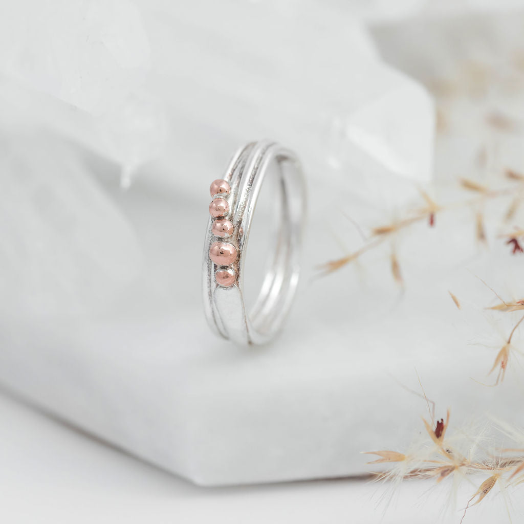 Modrwy Arian wedi'i Lapio gyda Copr