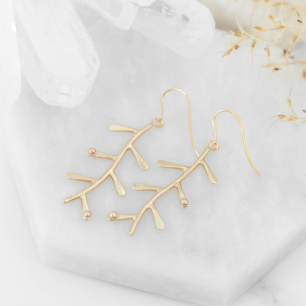 Gold Long Fern Earrings