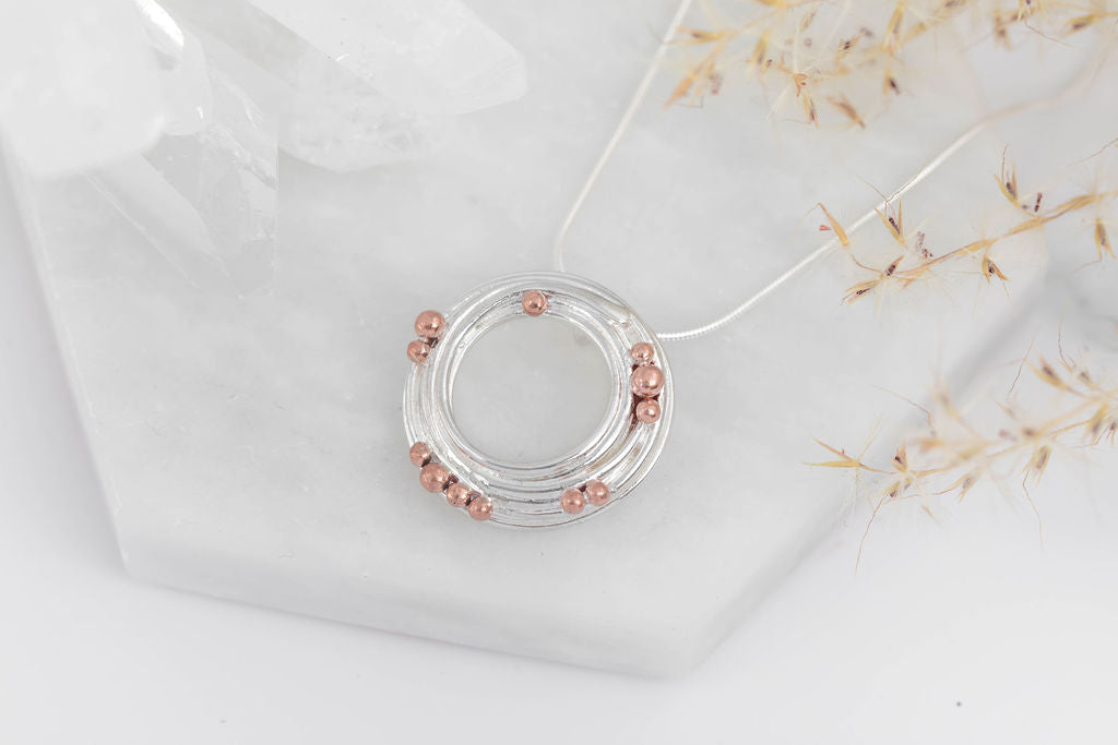 Large Wrapped Silver Pendant with Copper