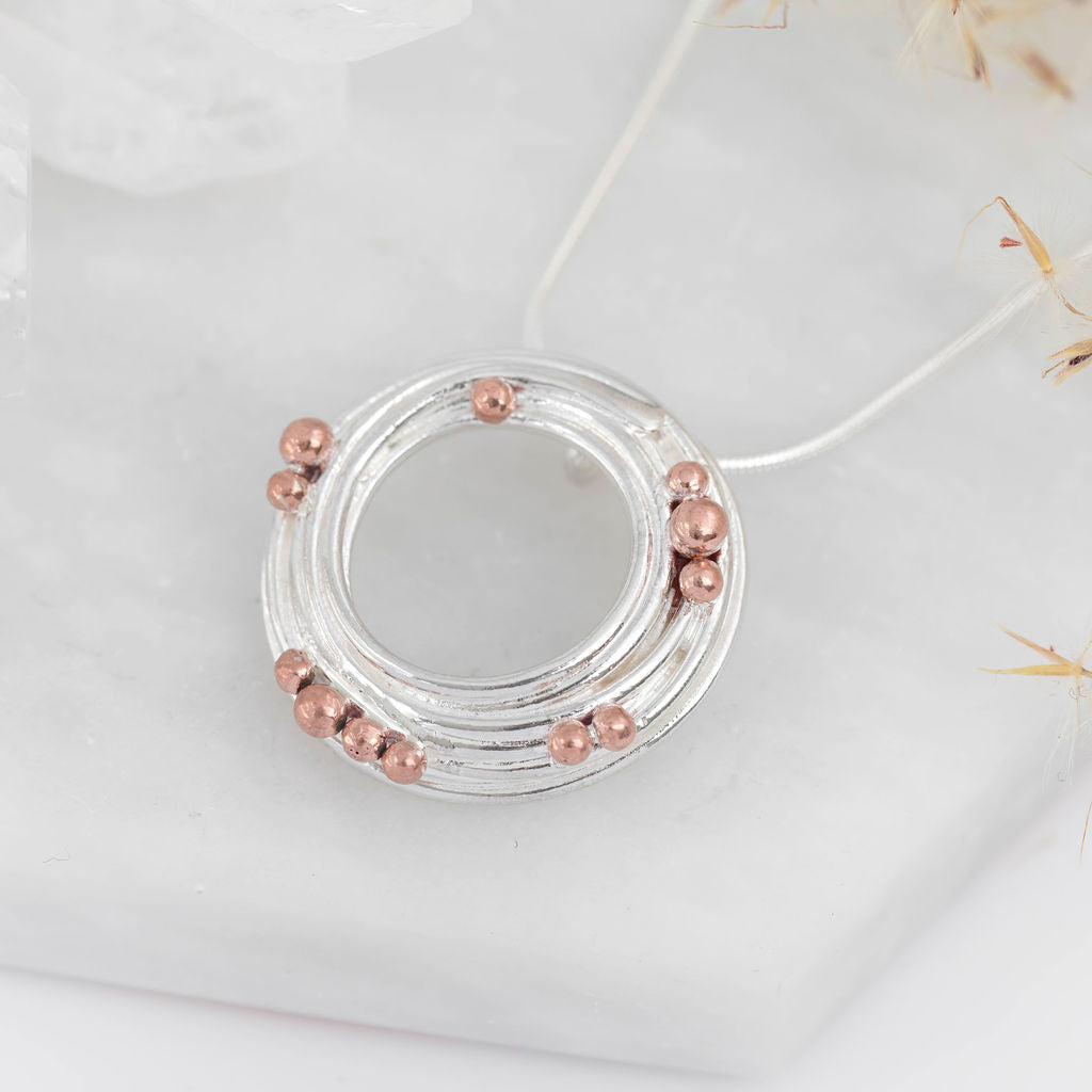 Large Wrapped Silver Pendant with Copper