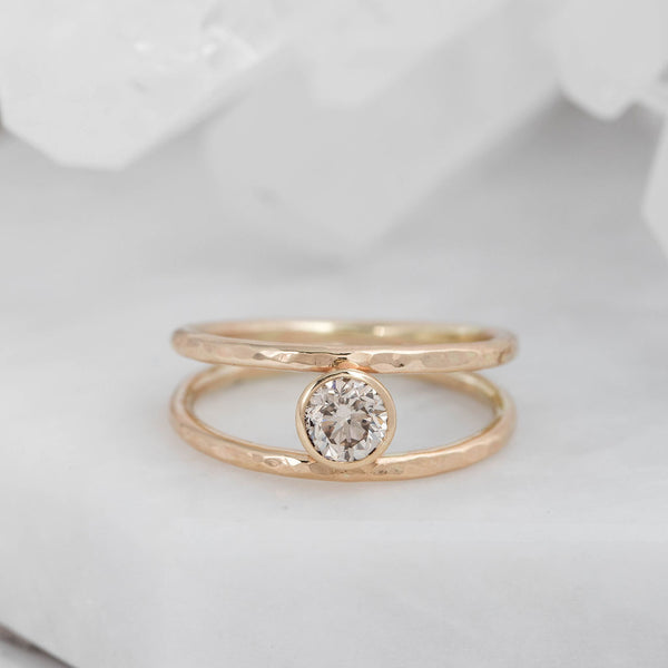 Gold Split Ring with Champagne Diamond