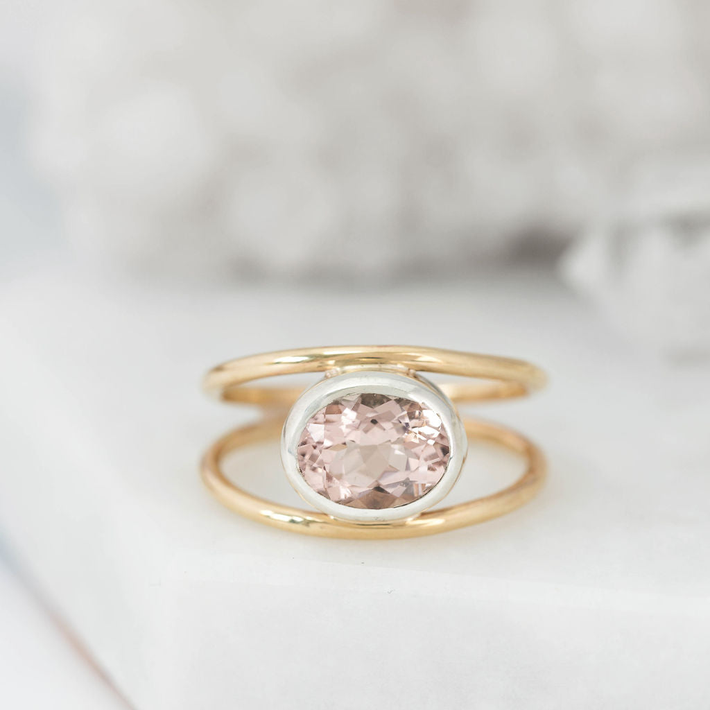 Morganite and Gold Split Ring