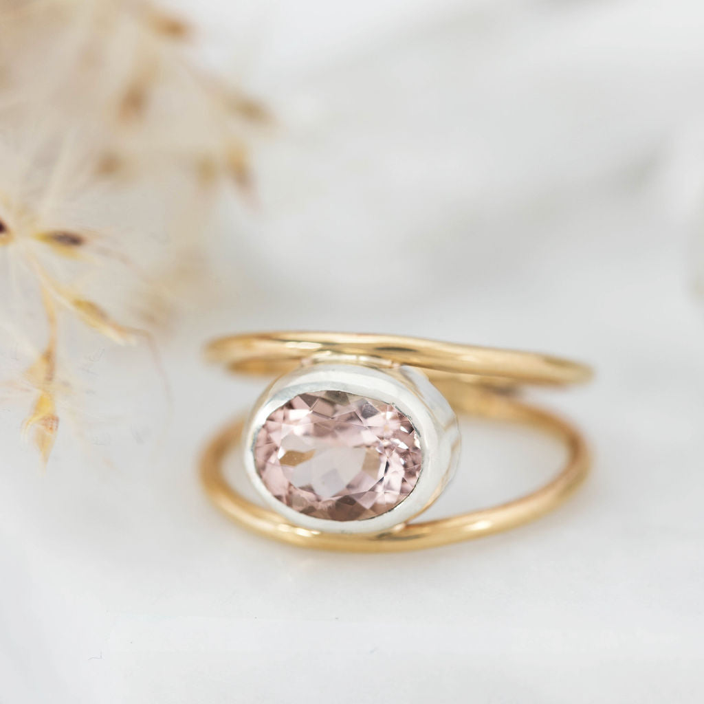 Morganite and Gold Split Ring