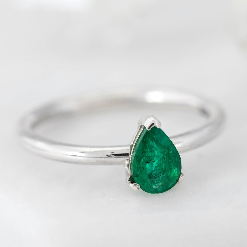 Silver with Pear Emerald Nestle Ring