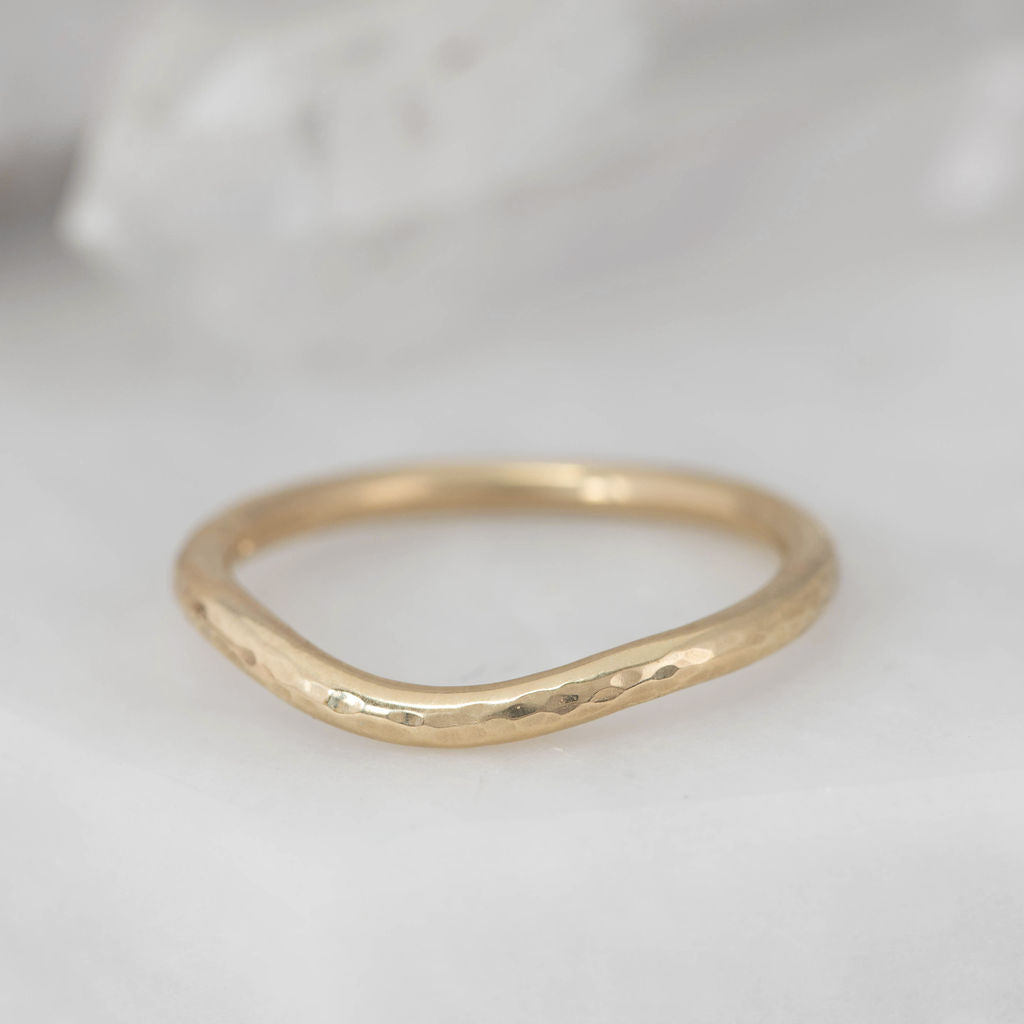 Dimpled Gold Curve Wedding Band