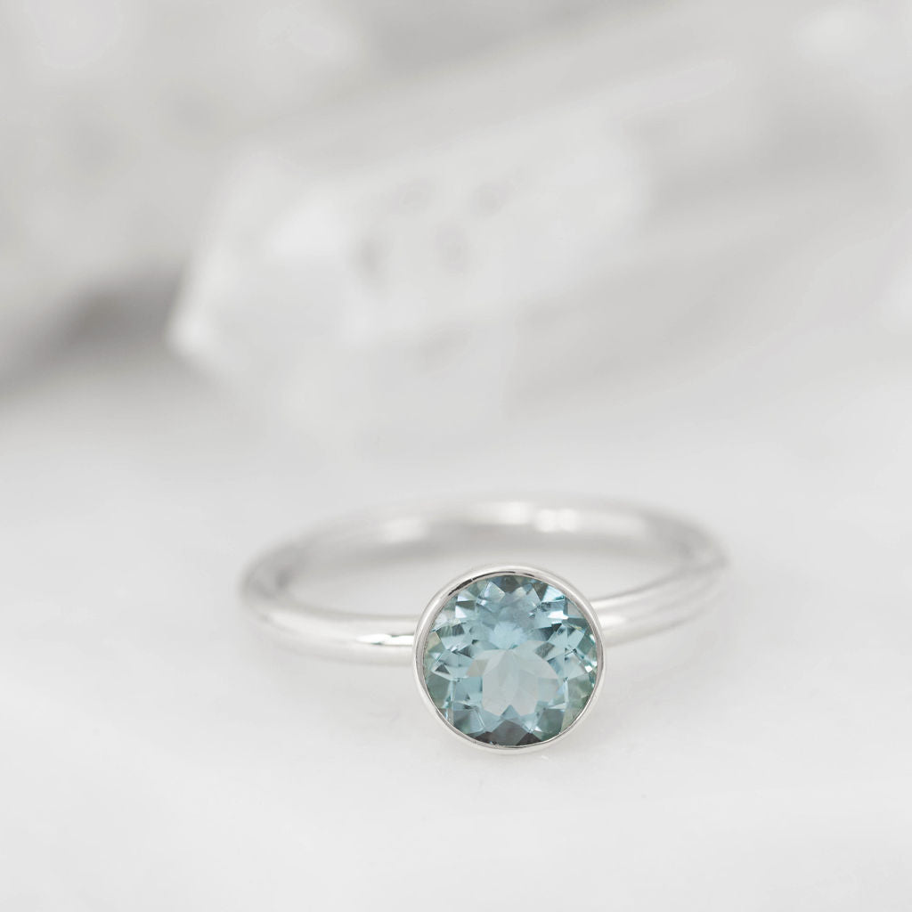 Silver with Aquamarine Nestle Engagement Ring