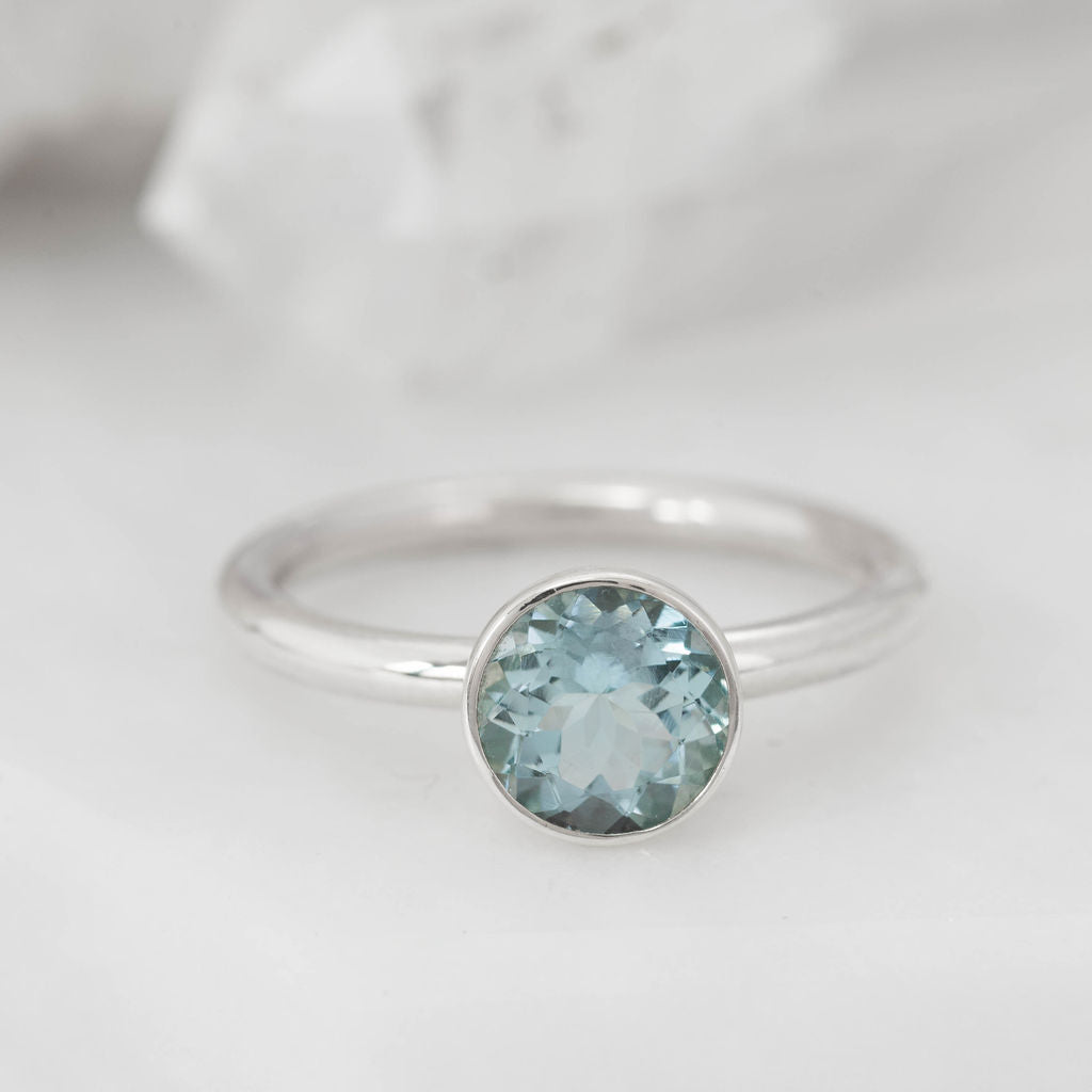 Silver with Aquamarine Nestle Engagement Ring