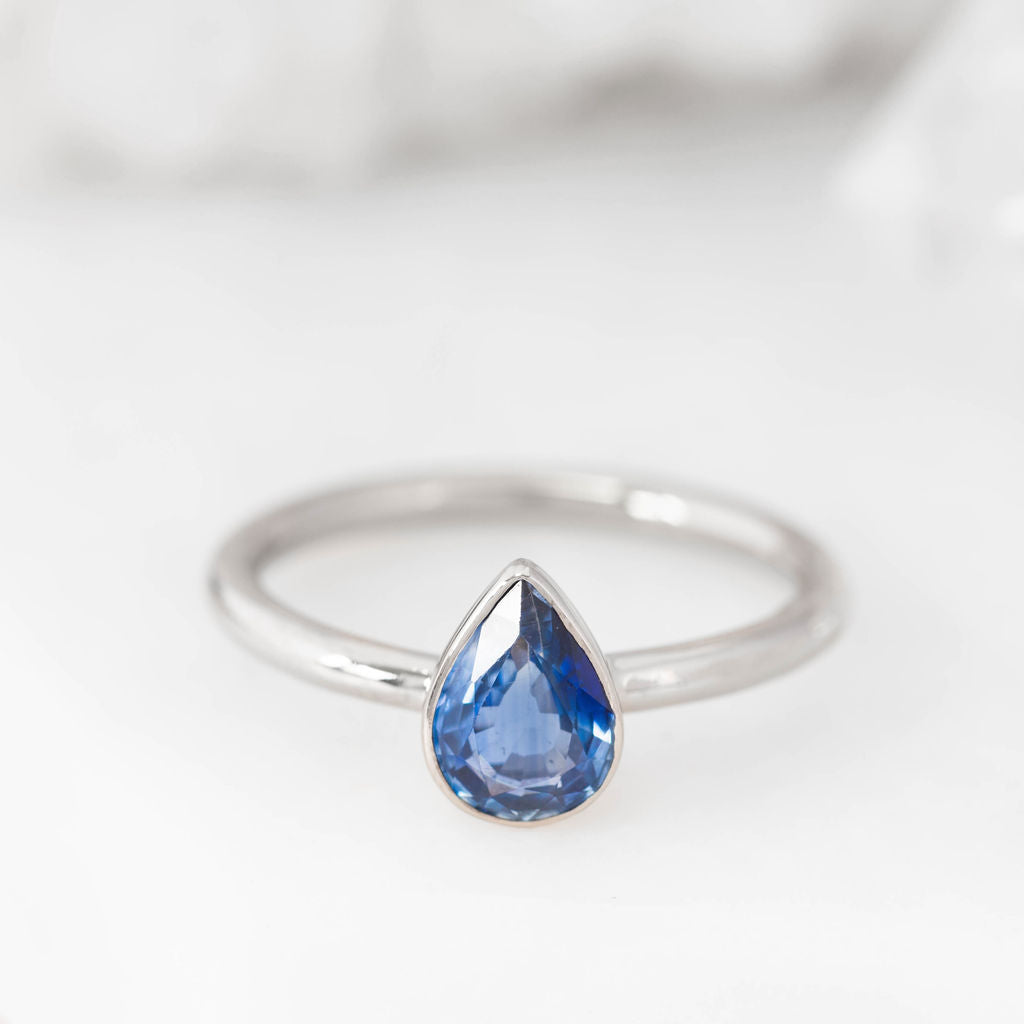 Silver and Pear Sapphire Nestle Ring