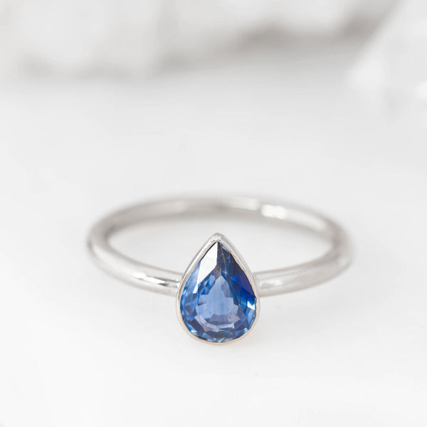 Platinum and Pear Sapphire Nestle Ring