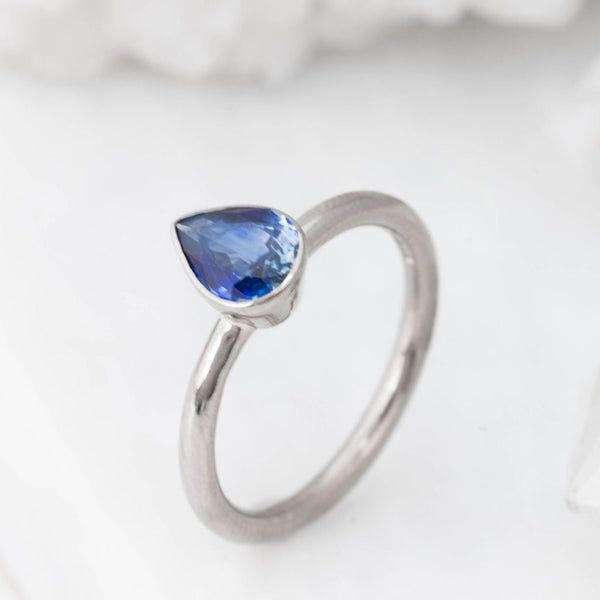 White Gold and Pear Sapphire Nestle Ring