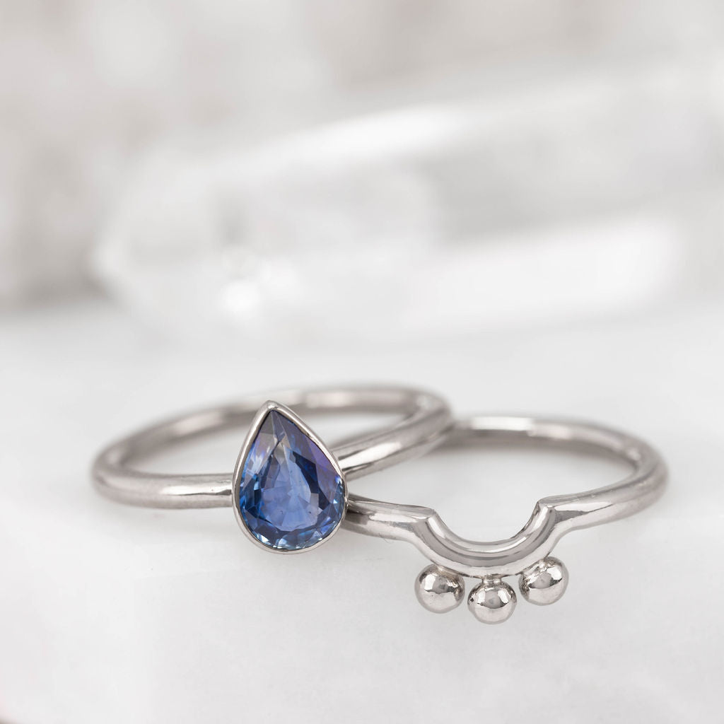 Silver and Pear Sapphire Nestle Ring
