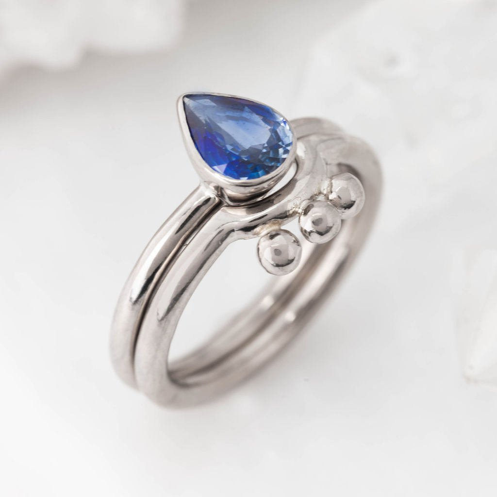 Silver and Pear Sapphire Nestle Ring