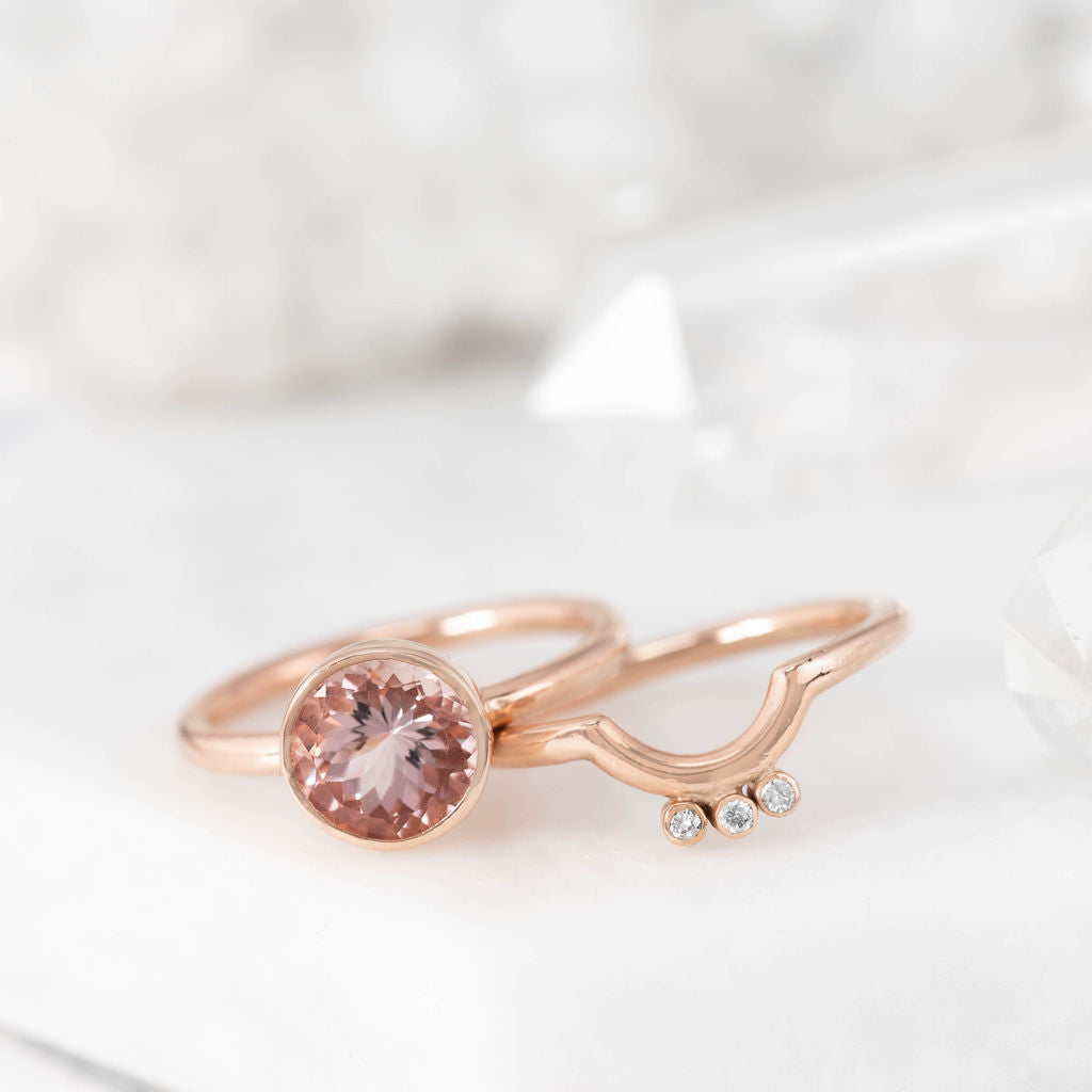 Rose Gold with three Diamonds Nestling Wedding Ring