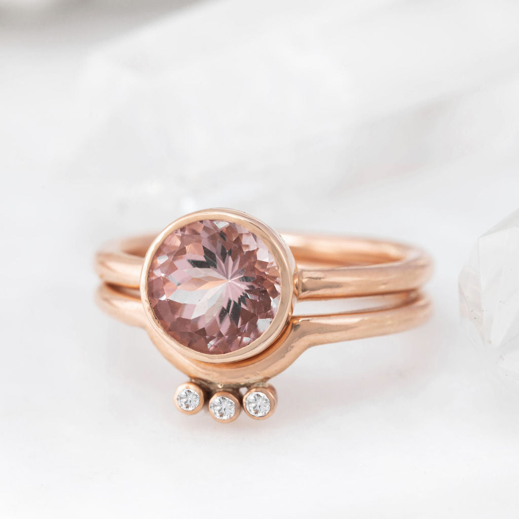 Rose Gold with three Diamonds Nestling Wedding Ring