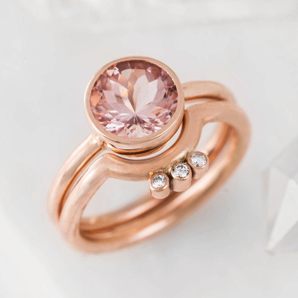 Rose Gold with three Diamonds Nestling Wedding Ring