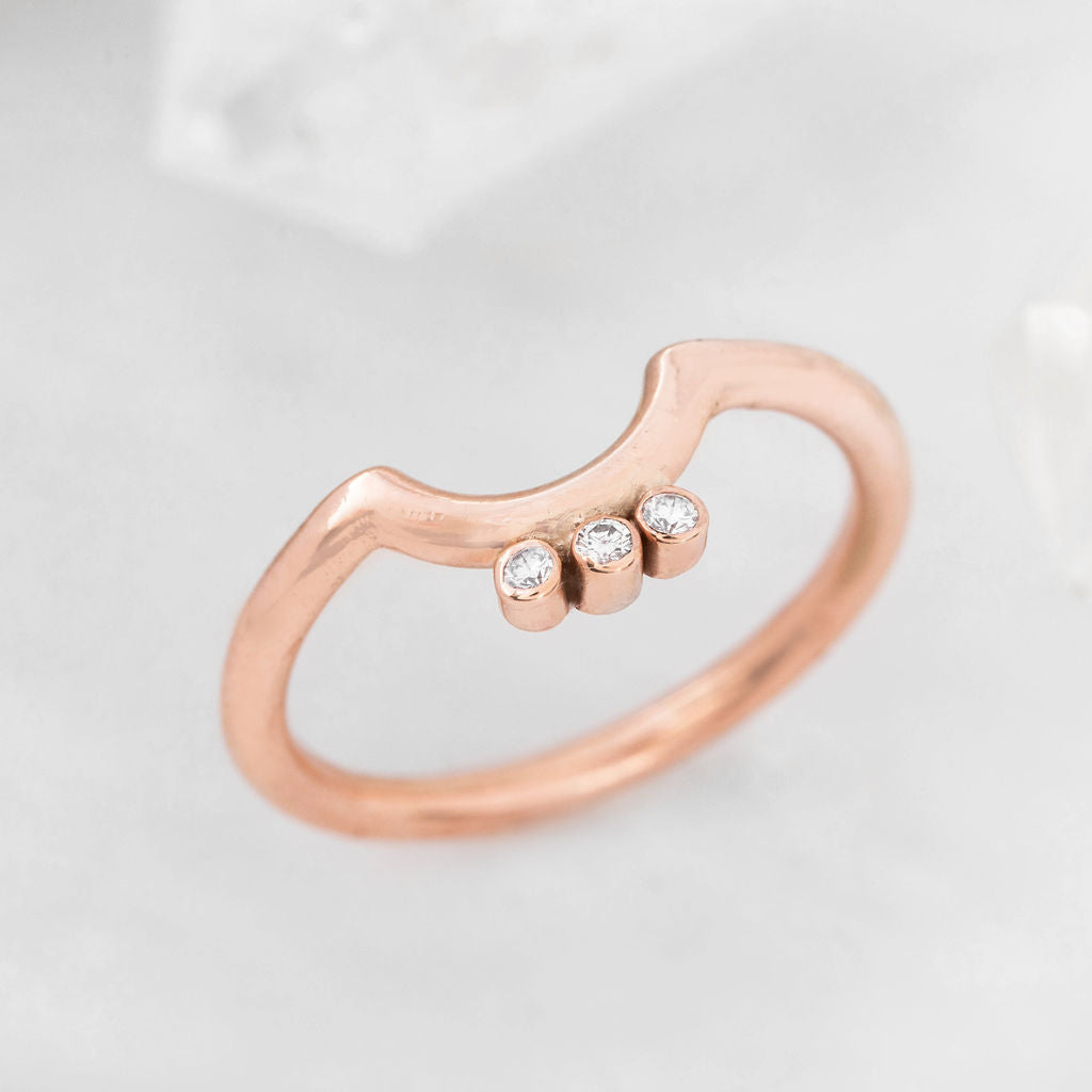 Rose Gold with three Diamonds Nestling Wedding Ring