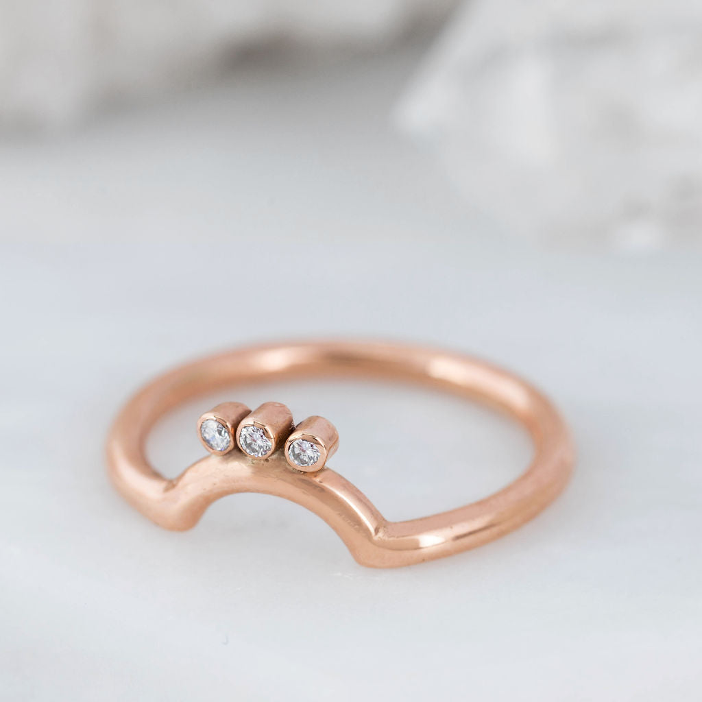 Rose Gold with three Diamonds Nestling Wedding Ring